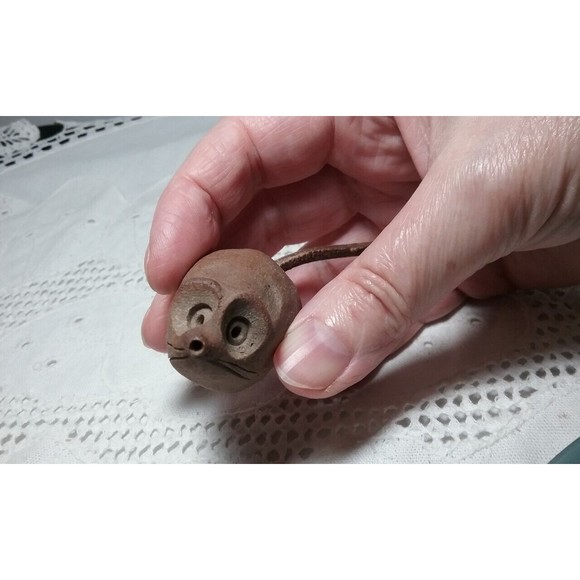 Vintage Hand Created Stone Clay Mouse with Leather Tail 2.25" - Picture 5 of 9